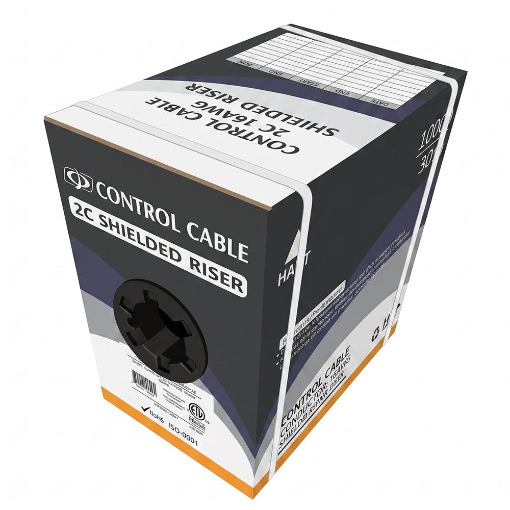 1000ft 2C 16AWG Stranded Shielded Control Cable - CMR Riser - White