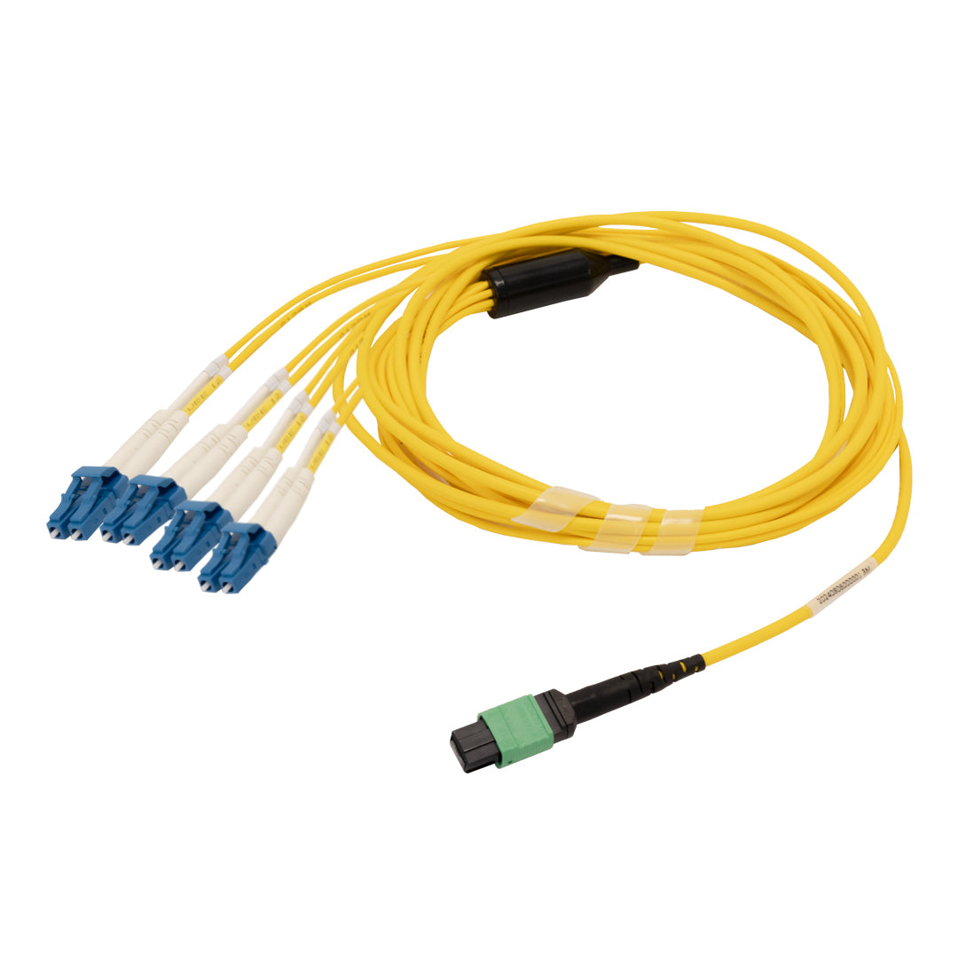 8-Fiber Singlemode MPO/MTP Female no guide pins to 8x LC/UPC clipped in pairs - OFNP Plenum