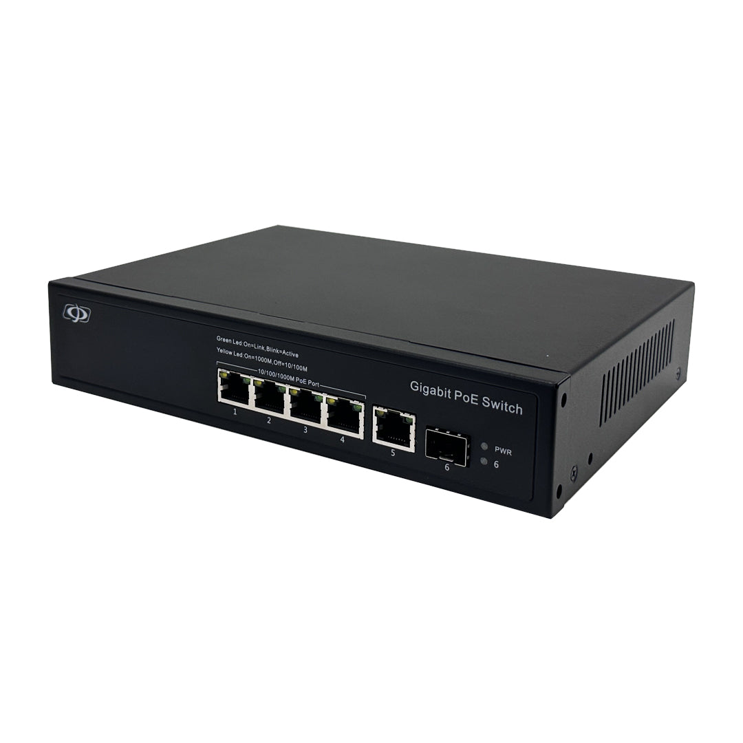 4-Port Gigabit 120W PoE Switch + 1-Port RJ45 Uplink + 1-Port SFP - Desktop/Wall Mount - Unmanaged - IEEE 802.3at/af