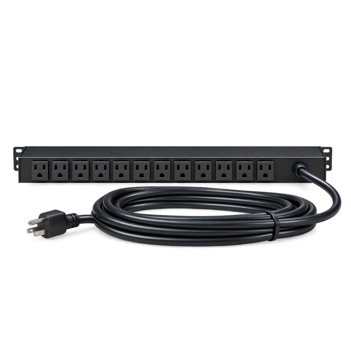 19 Inch Horizontal Rack Mount PDU 12x5-15R Rear 2x5-15R Front With Load Reset & 15ft Cord