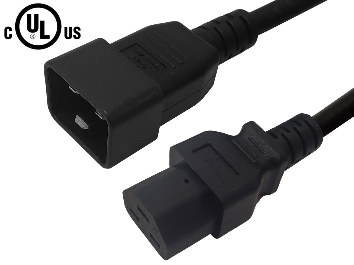 IEC C20 to IEC C21 Power Cable - SJT Jacket - 12AWG (250V 20A)