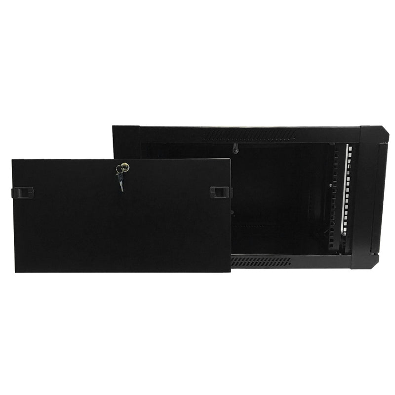 Wall Mount Cabinet 6U x 19.5 inch Usable Depth, Glass Door - Black