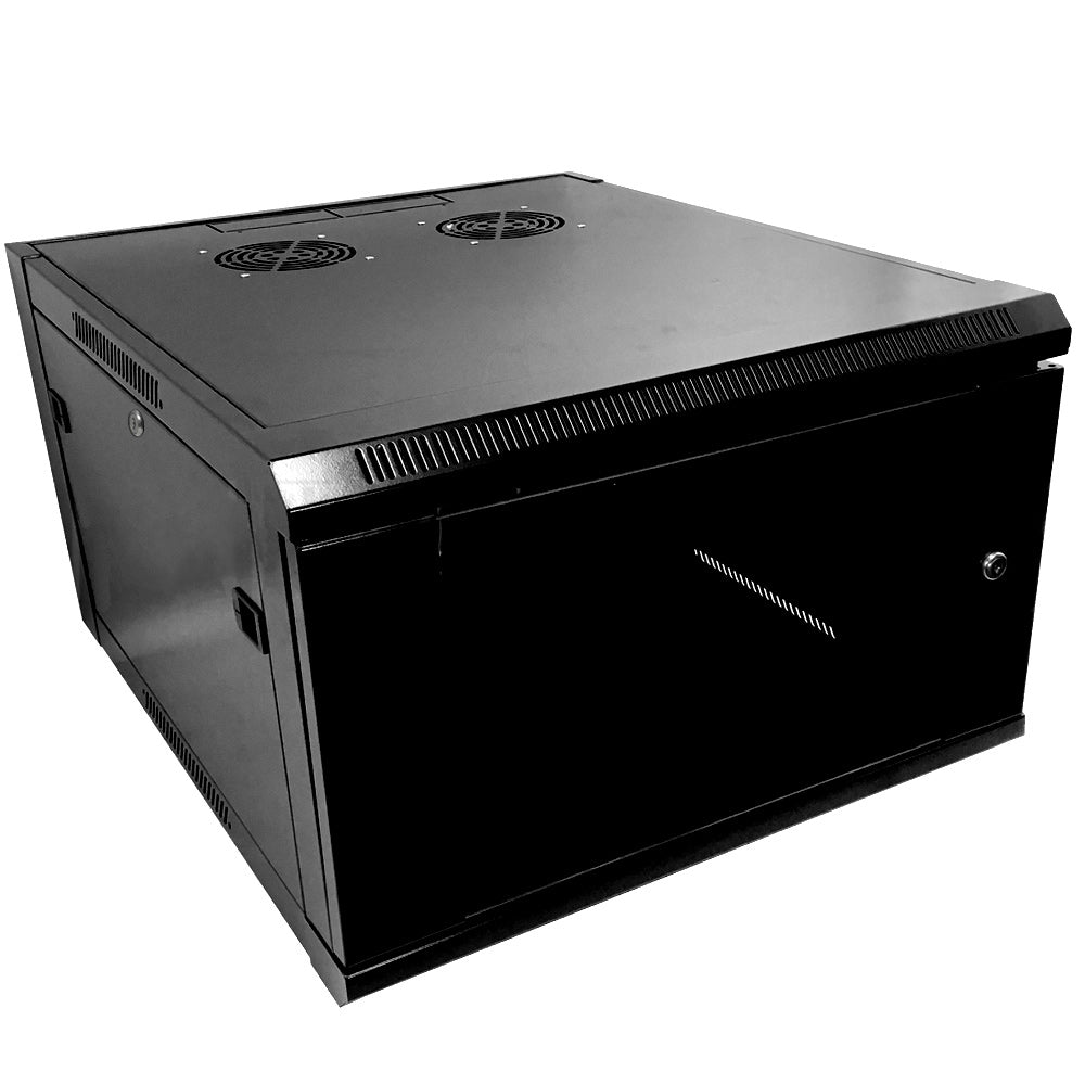Wall Mount Cabinet 6U x 23 inch Usable Depth, Glass Door - Black