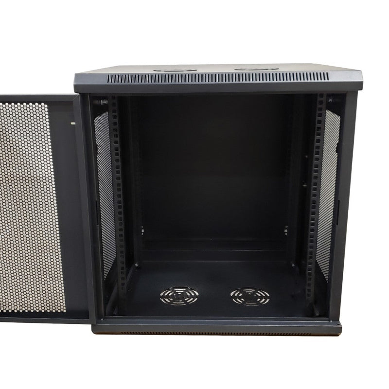 Wall Mount Swing Cabinet 12U x 18.5" Usable Depth - Perforated Doors - Black