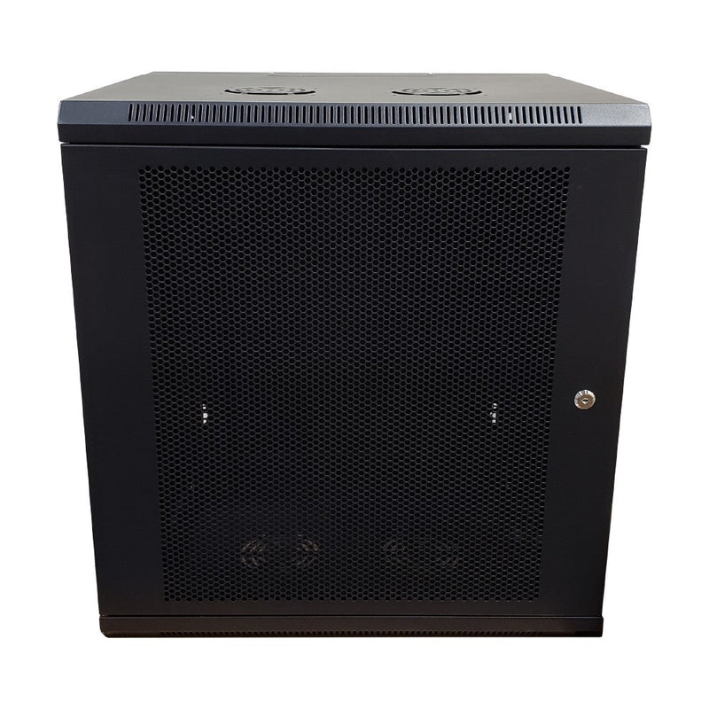 Wall Mount Swing Cabinet 12U x 18.5" Usable Depth - Perforated Doors - Black