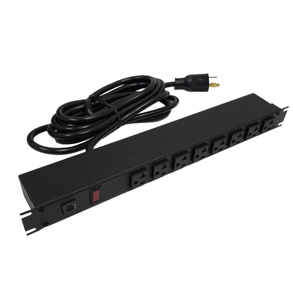 Hammond 19 inch 8 Outlet Horizontal Rack Mount Power Strip - 15ft Cord, L5-20P Plug, 5-20R Front Receptacles