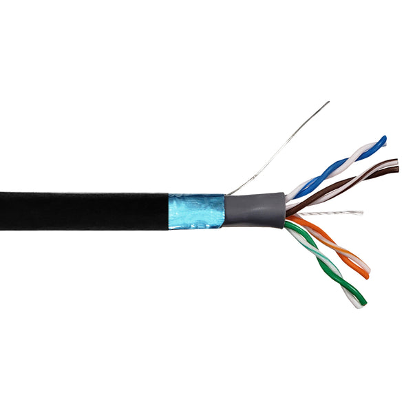 100ft 4 Pair CAT5E 350Mhz F/UTP Solid UV / Direct Burial Bulk Cable - Black
