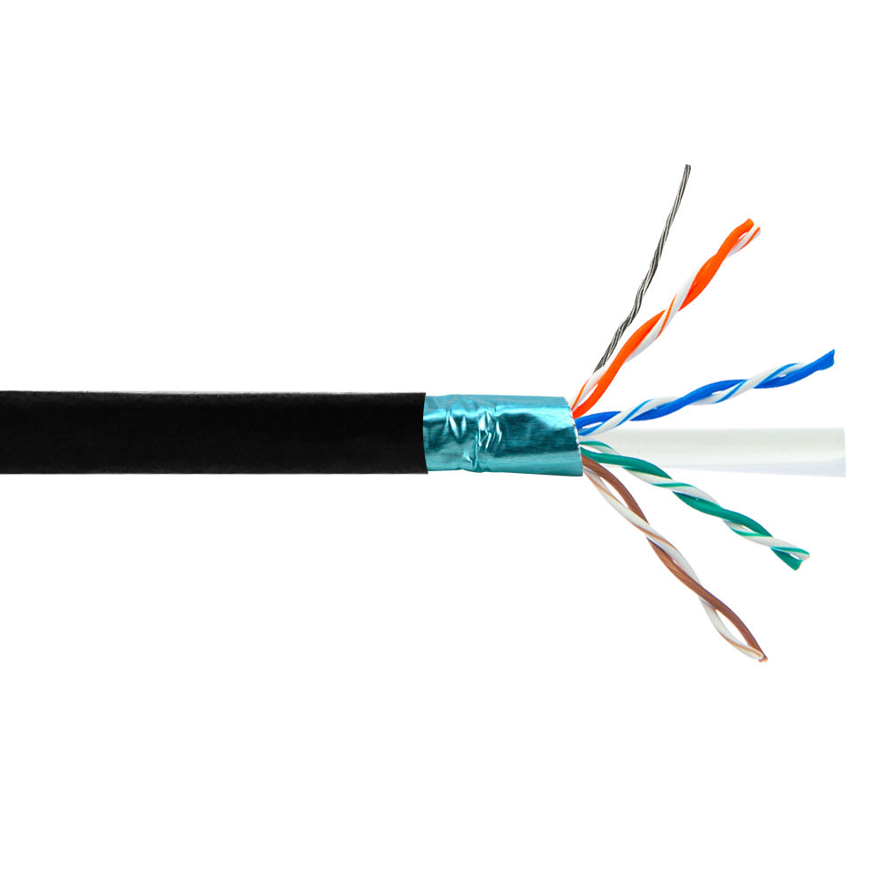 1000ft 4 Pair CAT6 550Mhz Shielded FTP Solid UV / Direct Burial Bulk Cable - Black
