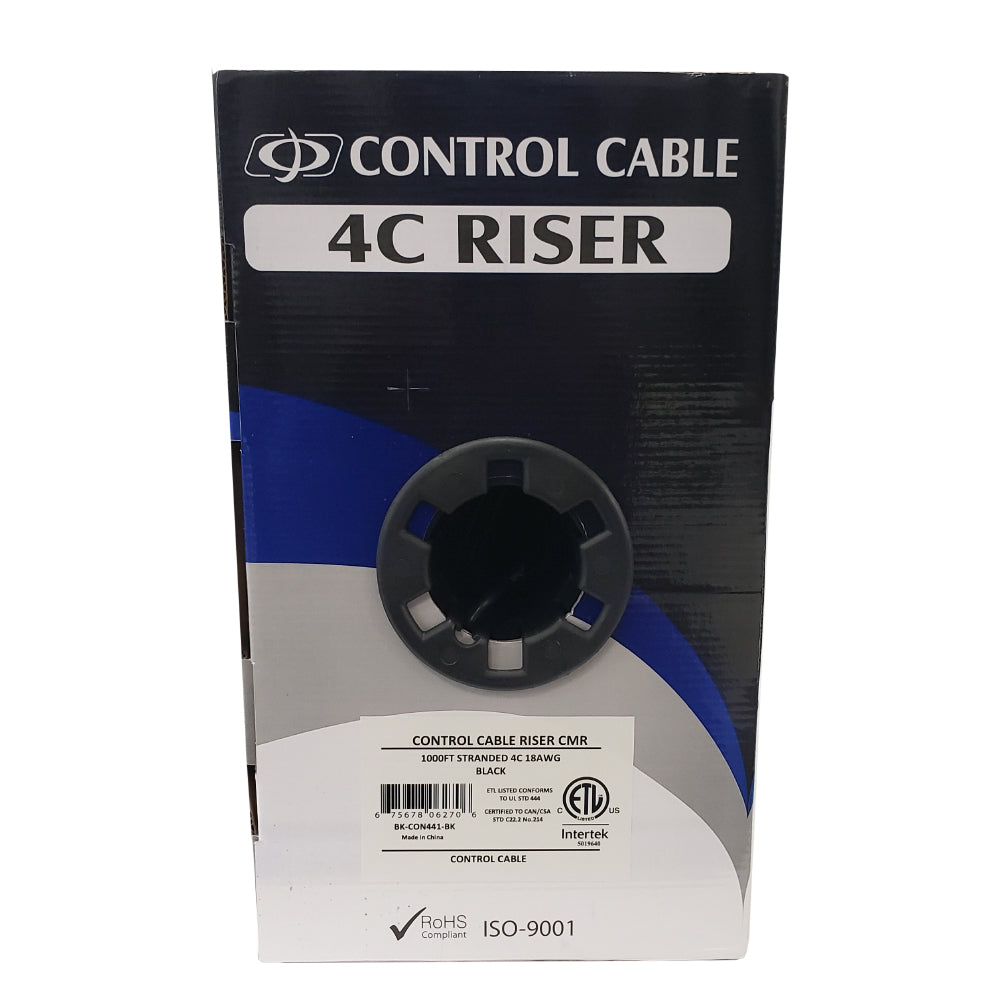 1000ft 4C 18AWG Stranded Control Cable - CMR - Black