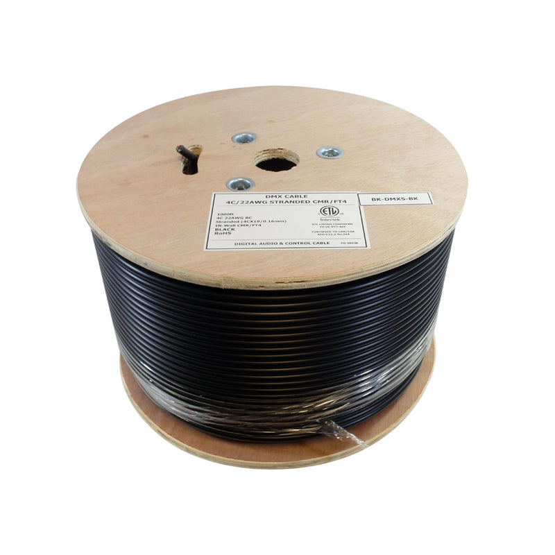 1000ft Dmx Cable - 4C/22AWG BC Stranded, 85% Braid + 100% Foil CMR