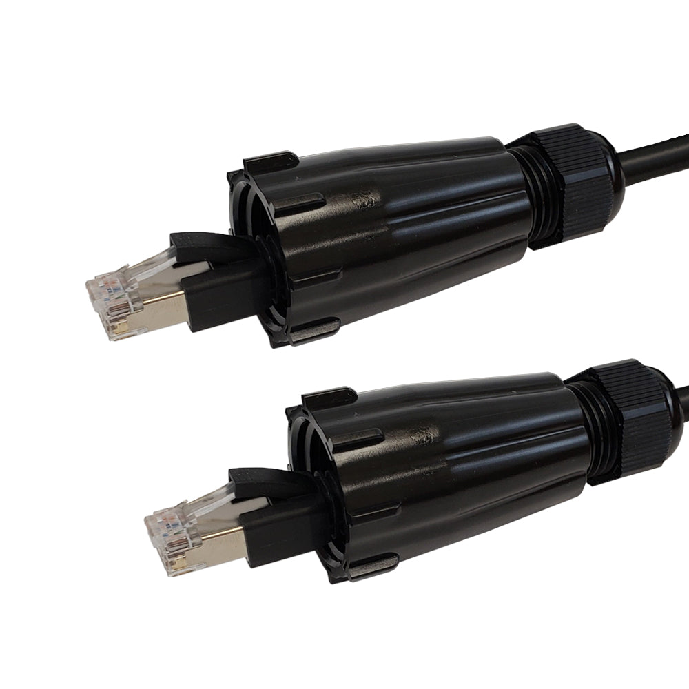 RJ45 Male with IP68 Shroud to RJ45 Male with IP68 Shroud CAT5E Shielded FTP Outdoor UV / Direct Burial Patch Cable - Black
