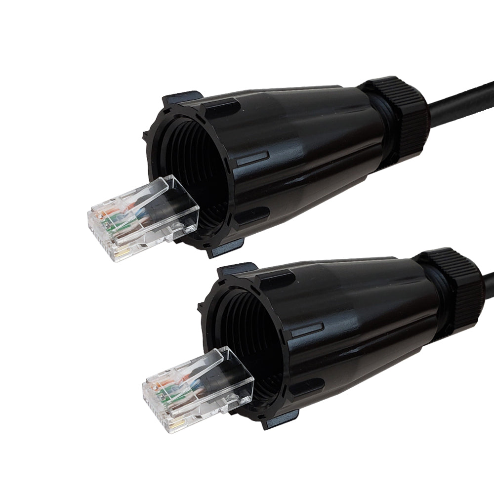 RJ45 Male with IP68 Shroud to RJ45 Male with IP68 Shroud CAT6 UTP Gel Filled Outdoor UV / Direct Burial Patch Cable - Black