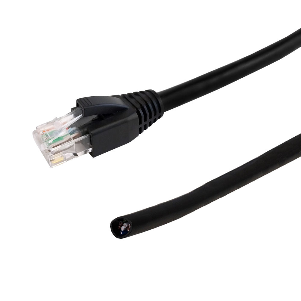 RJ45 to Blunt CAT6 Solid UTP Gel Filled Outdoor UV Direct Burial Pigtail Cable - Black