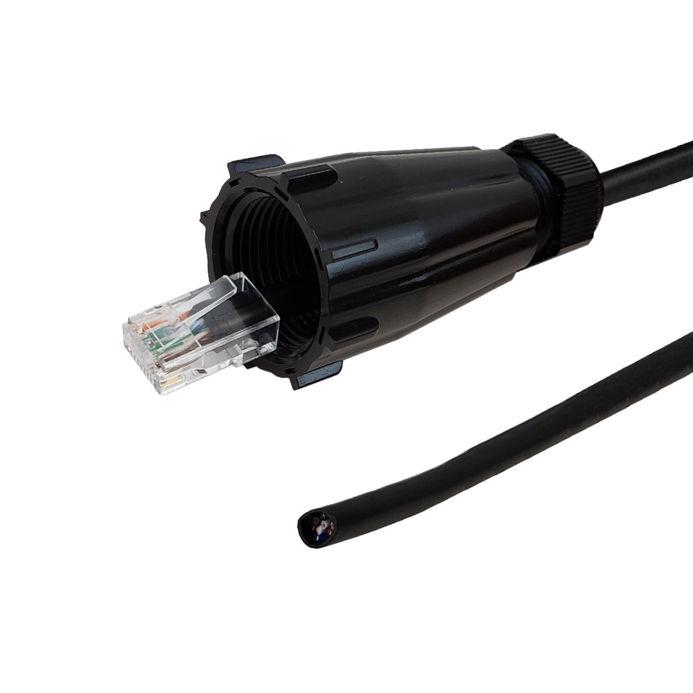 RJ45 Male with IP68 Shroud to Blunt CAT6 Solid UTP Outdoor UV / Direct Burial Pigtail Cable (568x) - Black