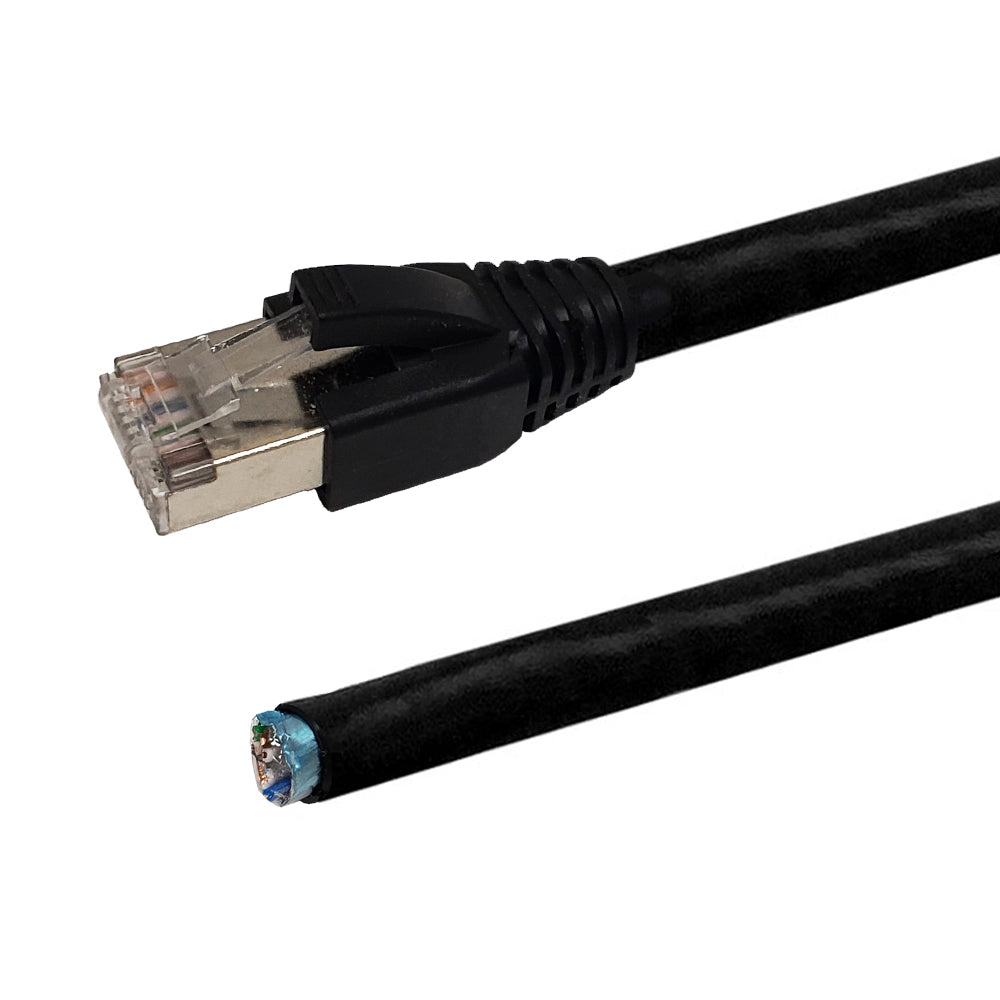 RJ45 to Blunt CAT6 Solid Shielded FTP Outdoor UV Direct Burial Pigtail Cable - Black