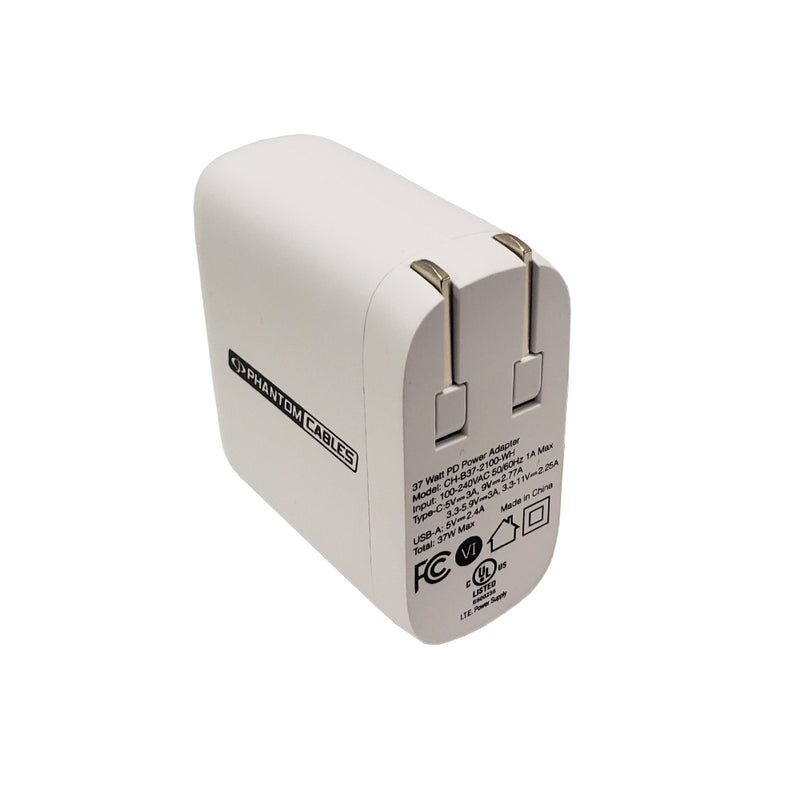 USB Wall Charger - 37W - USB Type-C (25W) - USB Type-A (12W) - PPS - White