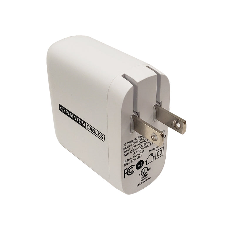 USB Wall Charger - 37W - USB Type-C (25W) - USB Type-A (12W) - PPS - White
