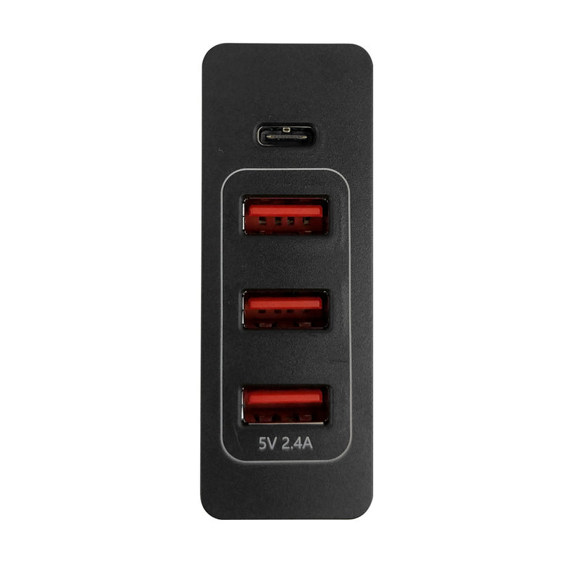 72W Wall Charger with Type-C PD Power Delivery & 3 USB Type-A Smart IC Ports Overload Protection - Black