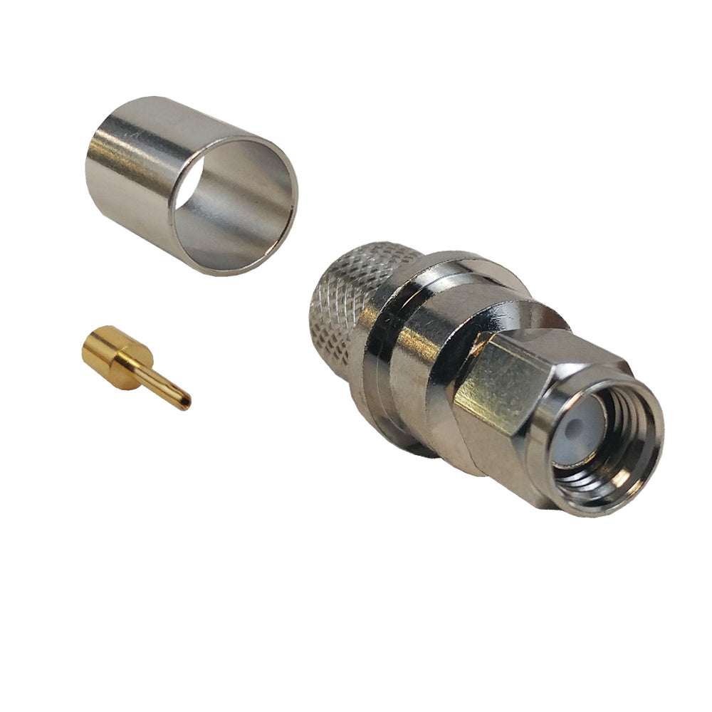 RP-SMA Male Crimp Connector For LMR400, RG8, RG213 Cables – Straight Plug With Female Pin
