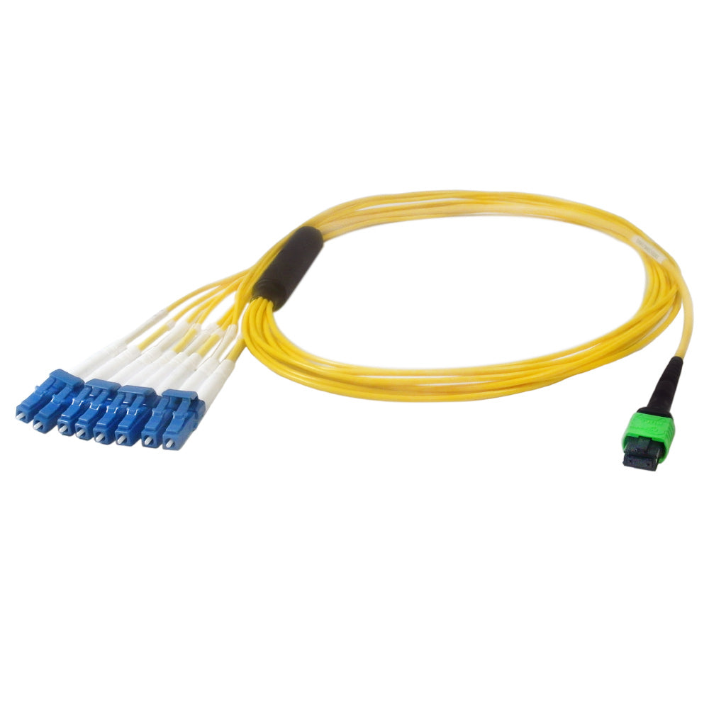 8-Fiber Singlemode MPO/MTP Female no guide pins to 8x LC/UPC clipped in pairs - OFNP Plenum