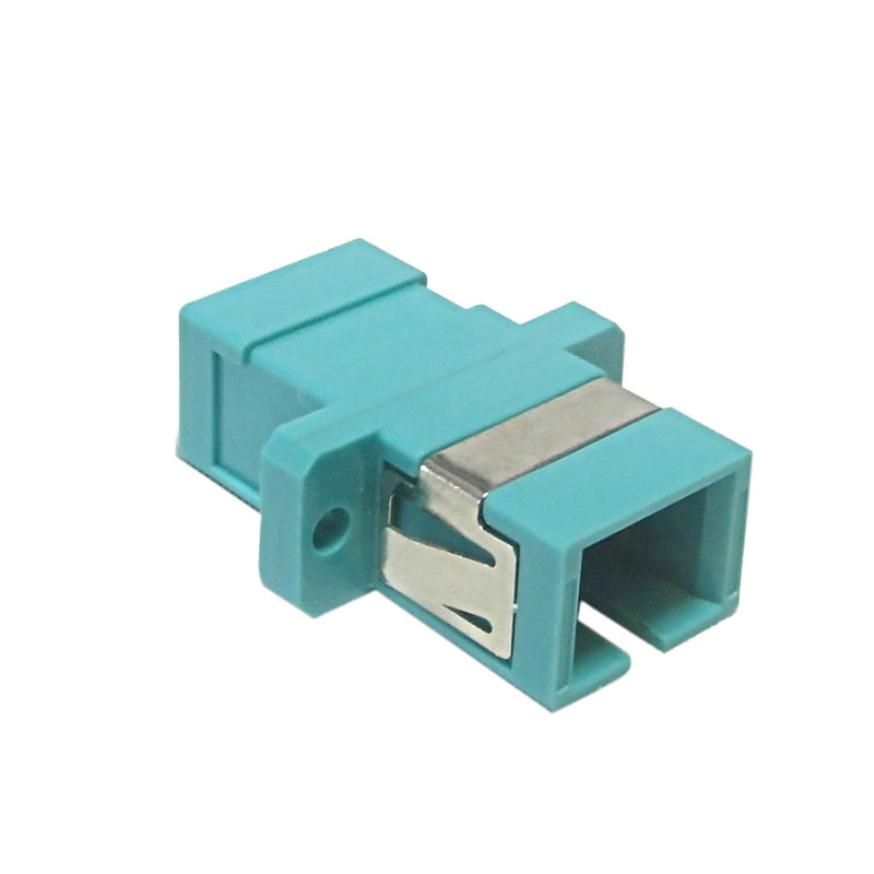SC/SC Fiber Coupler F/F Multimode 50 Micron 10gig OM3/OM4 Simplex Ceramic Panelmount, Aqua