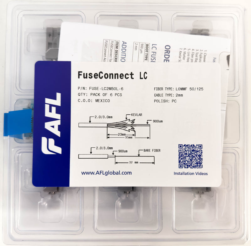AFL FUSEConnect LC/PC MM 50u 10Gig Connector - 2mm Aqua (6 pack)