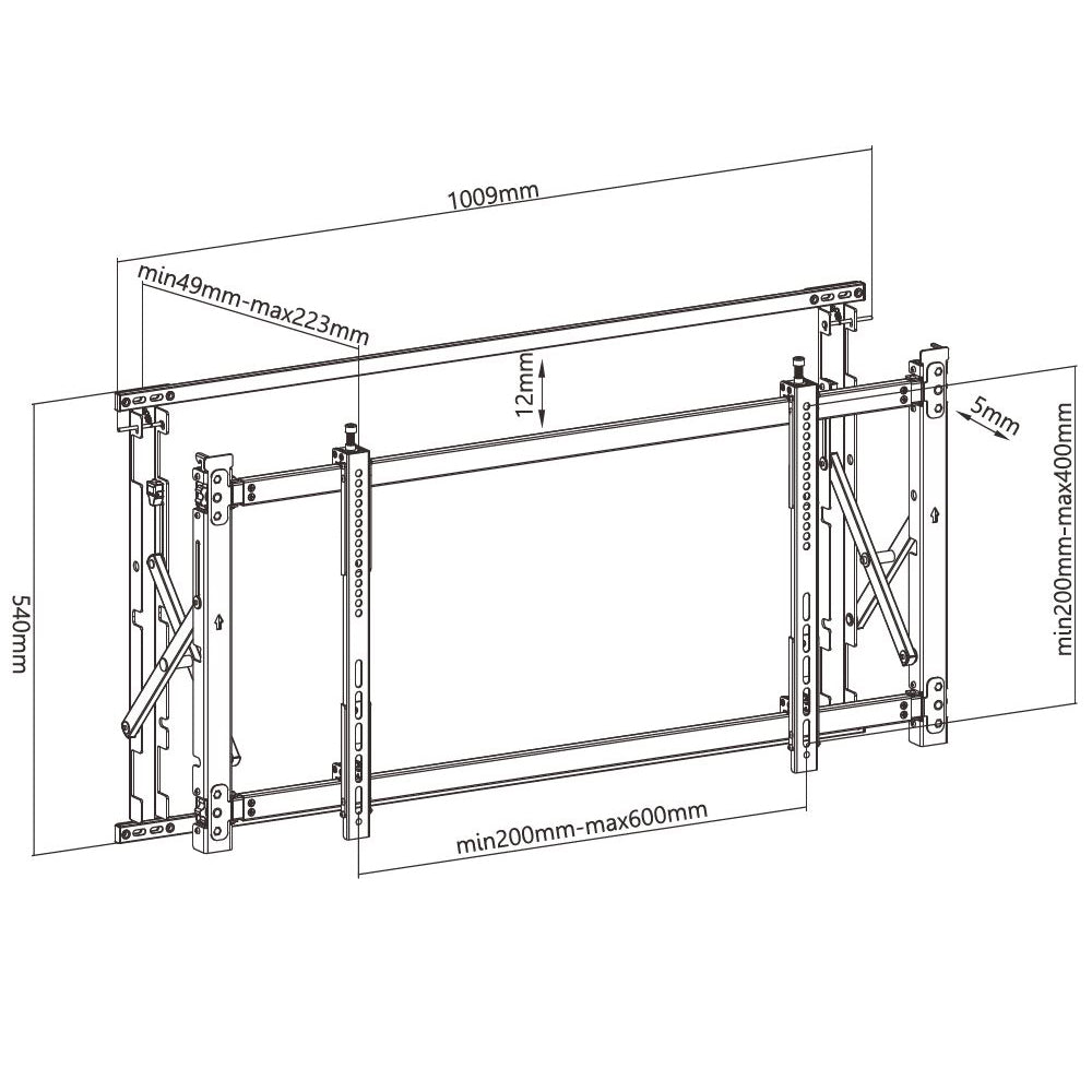 Super Slim Video Wall TV Mount Bracket, Portrait or Landscape - Fits Sizes 46-52 inches - Maximum VESA 600x400