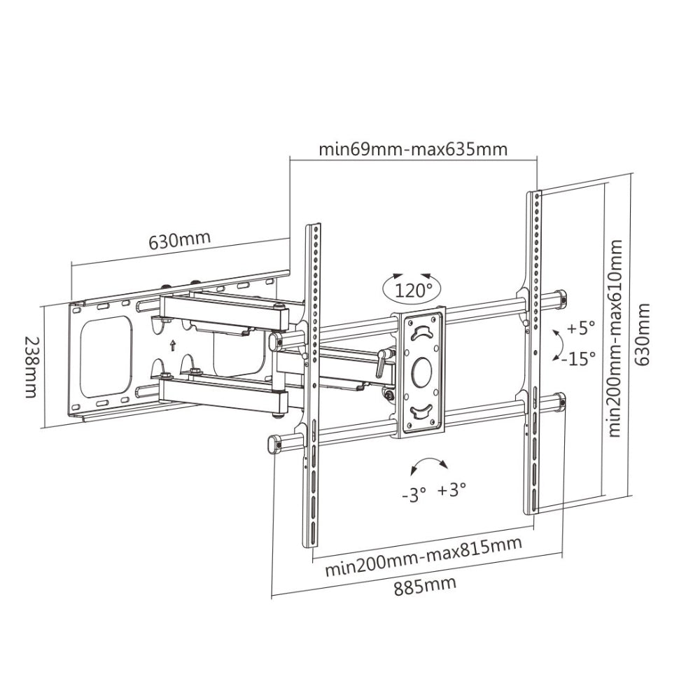 Full Motion Mount TV Wall Mount Bracket for Flat and Curved LCD/LEDs - Fits Sizes 50 to 90 inches - Maximum VESA 800x600