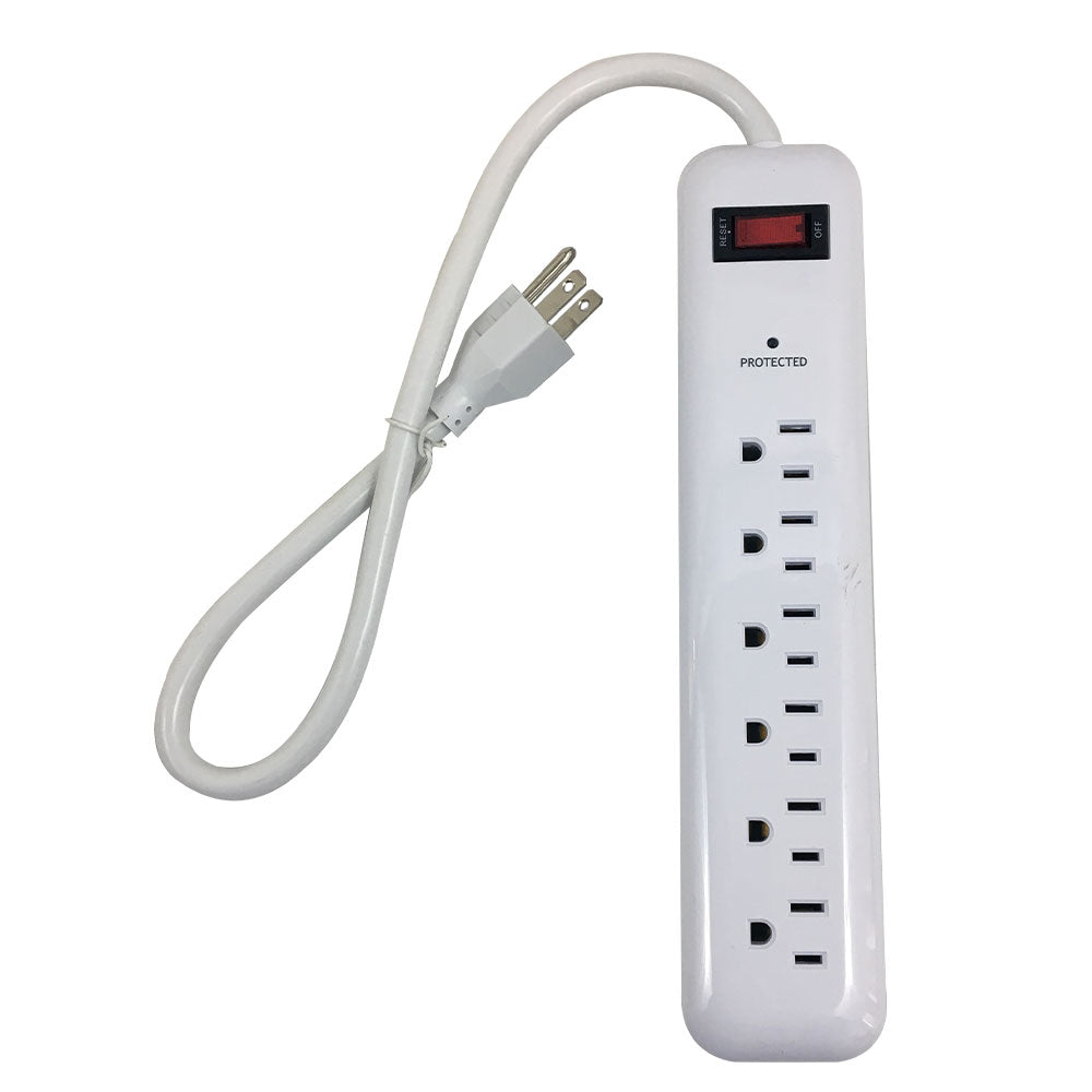 6 Outlet Surge Protector 400J, 1.5ft Cord White