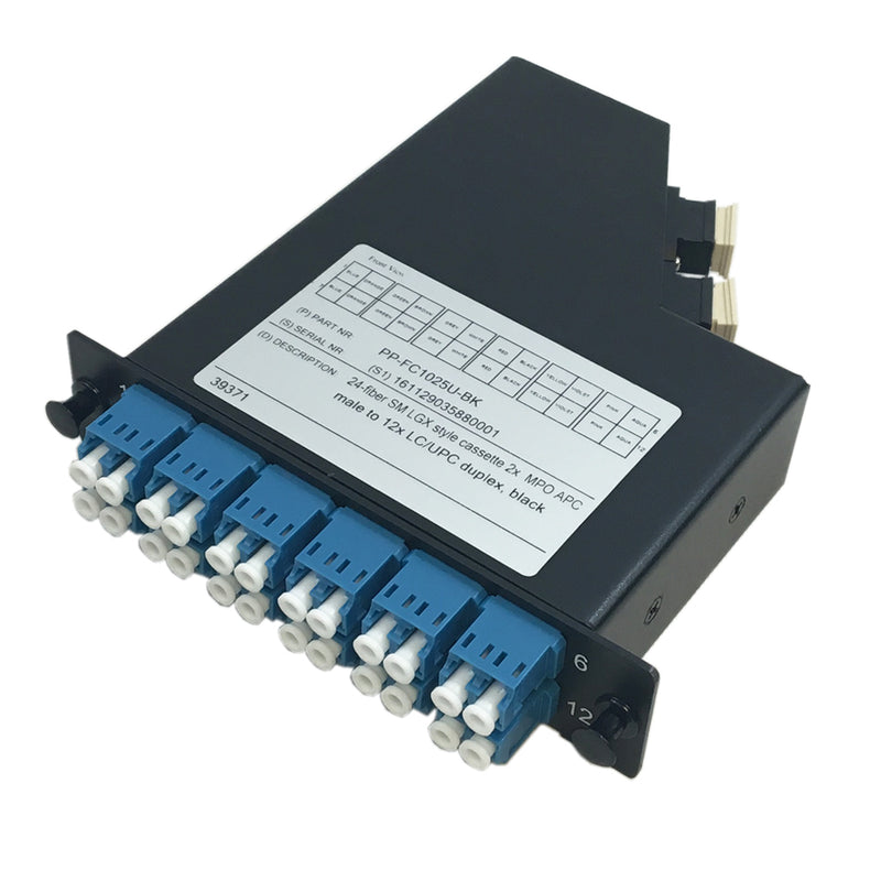 24-Fiber Singlemode LGX Style Cassette 2x MPO Male to 12x LC/UPC Duplex - Black
