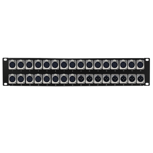 24-Port Female + 8-port XLR Male patch panel, 19 inch rackmount 2U
