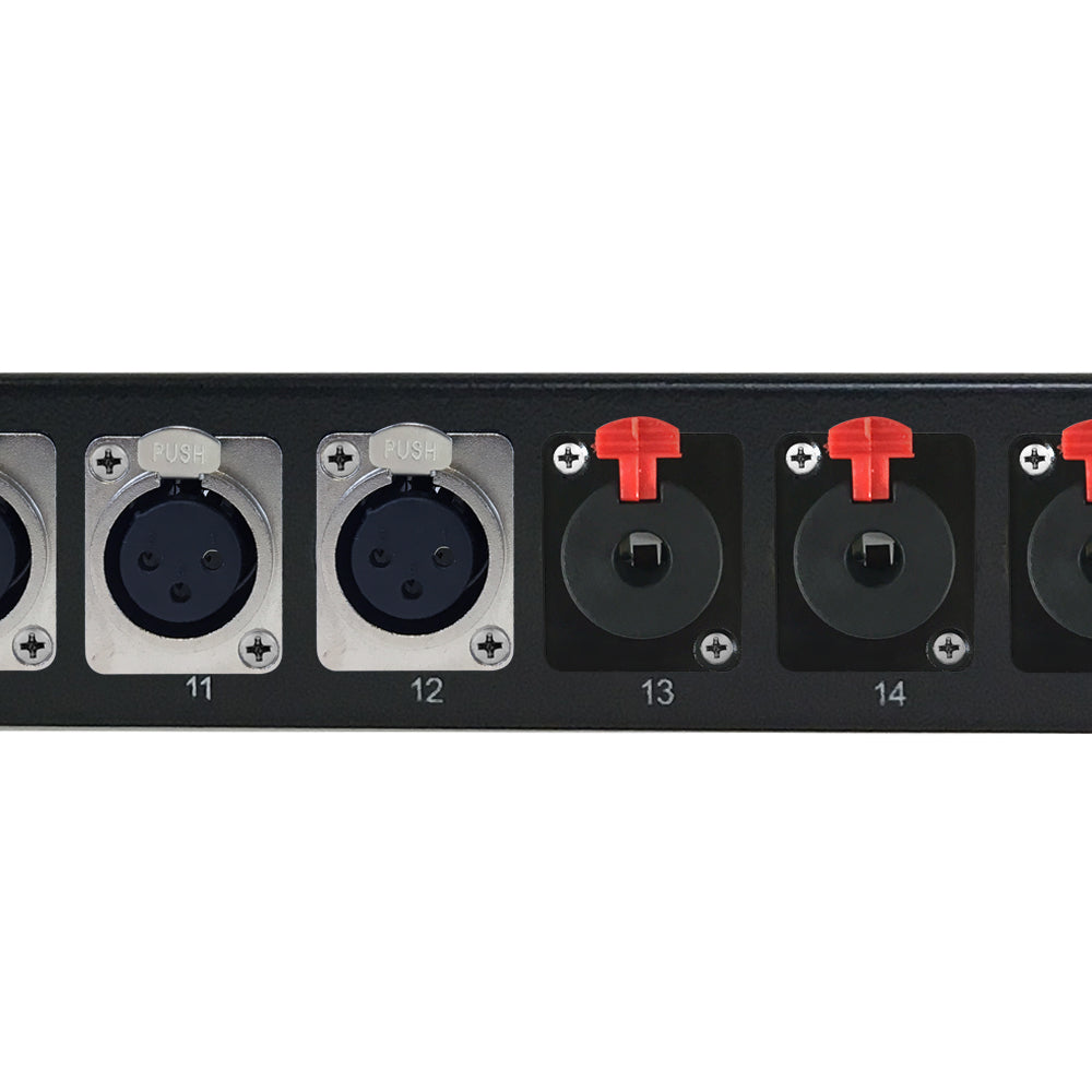 12-Port XLR Female + 4-port TRS Female patch panel, 19 inch rackmount 1U