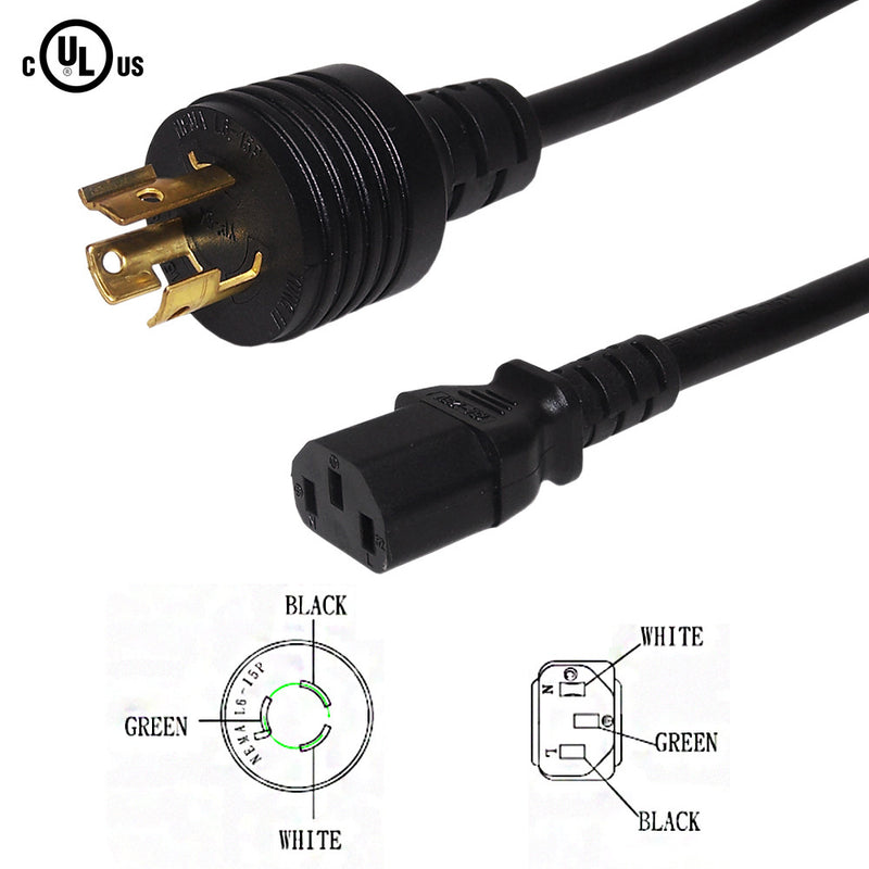 NEMA L6-15P to IEC C13 Power Cable - SJT