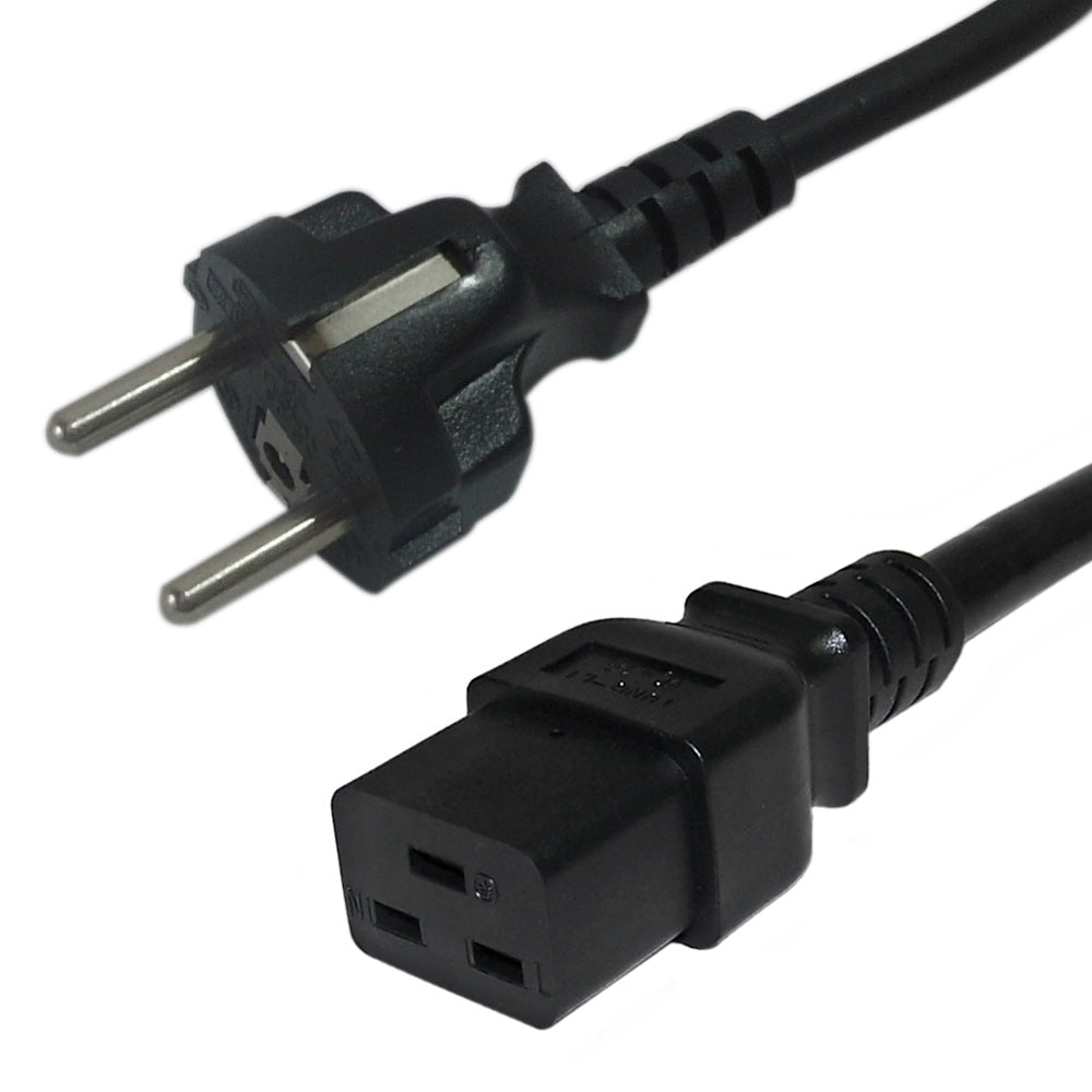 SCHUKO CEE 7/7 (Euro) to C19 - H05VV-F 1.5 (15A 250V) Power Cord- 2m