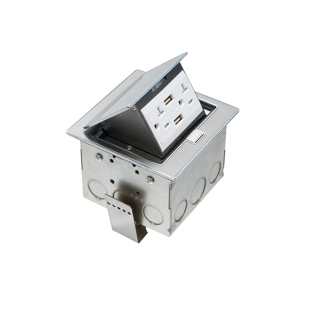 Countertop Pop-up Power Receptacle Box (20A 125V) + 2x USB - Stainless Steel