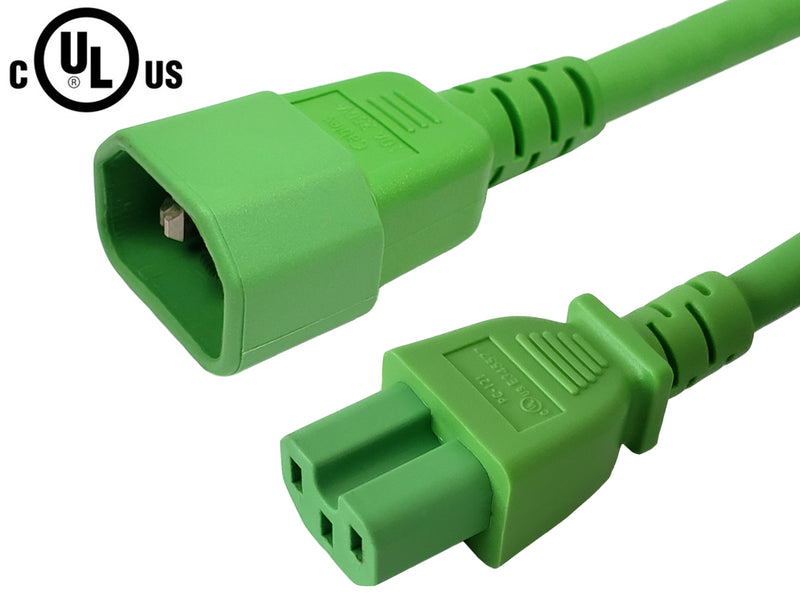 IEC C14 to IEC C15 Power Cable - 14AWG (15A 250V) - SJT Jacket