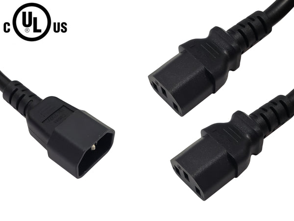 C14 to 2x IEC C13 Power Splitter Cable - SJT