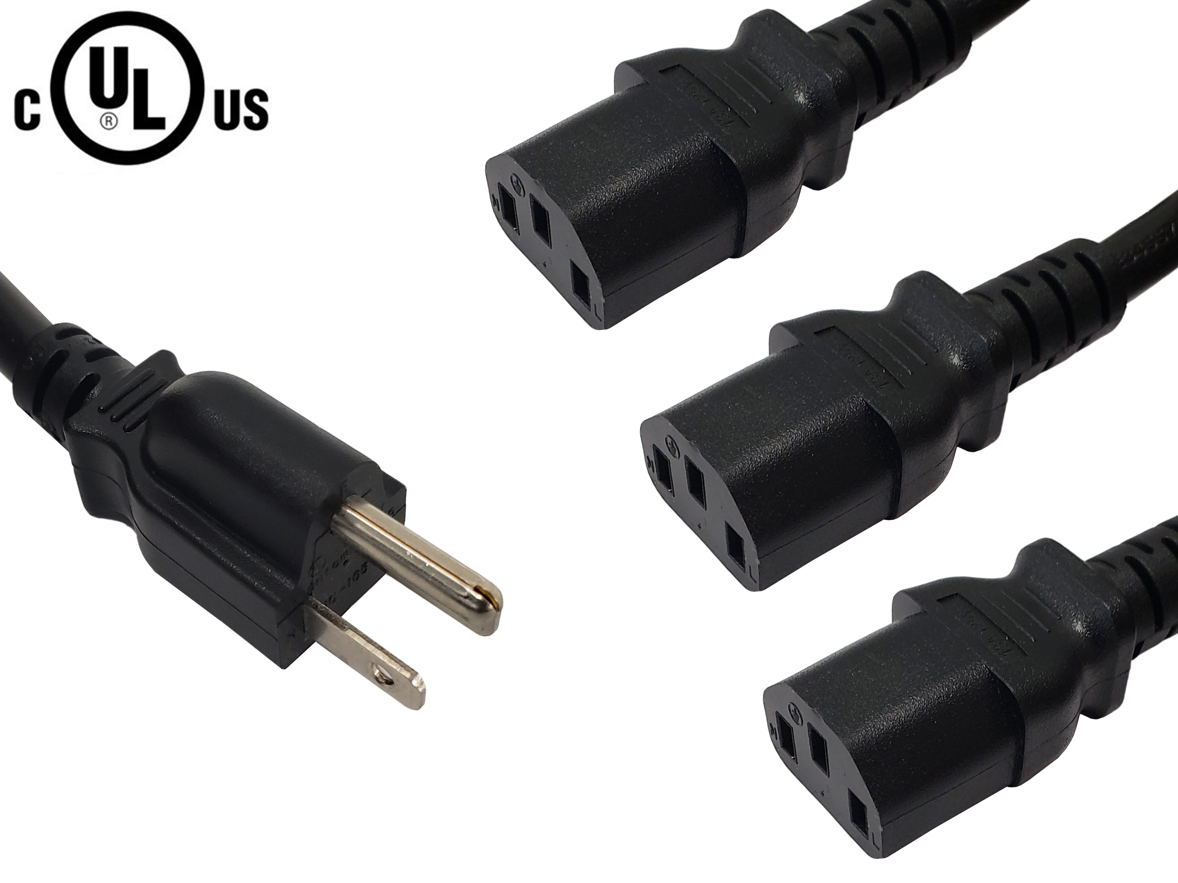 COP-1201CAB　　COP-1204C NEMA 5-15P to 3x IEC C13 Power Splitter Cable - 16AWG (13A 125V) - SJT