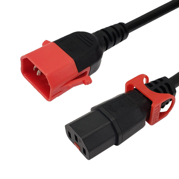 IEC LOCK C13 Slimline to C14 Dual Locking Universal Power Cable - H05VV-F / SJT Jacket - 1.0MM²  / 17AWG