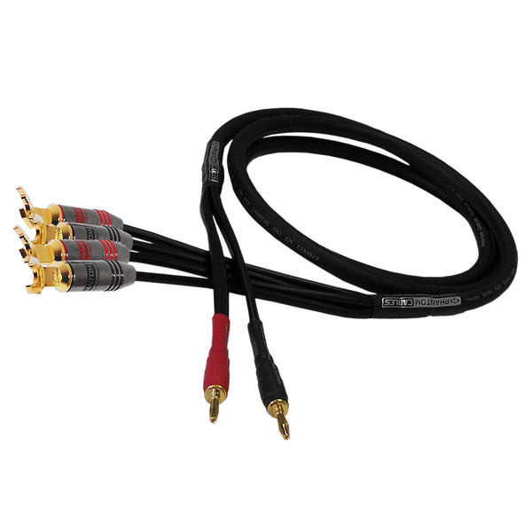 Premium Phantom Cables Banana Clip to Spade Lug Bi-Wire Speaker Cable 14AWG FT4