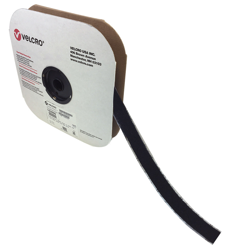 75ft 1 inch Velcro® Brand Loop 1000 Adhesive Back Wrap - Black (per roll) - Part No. 158509