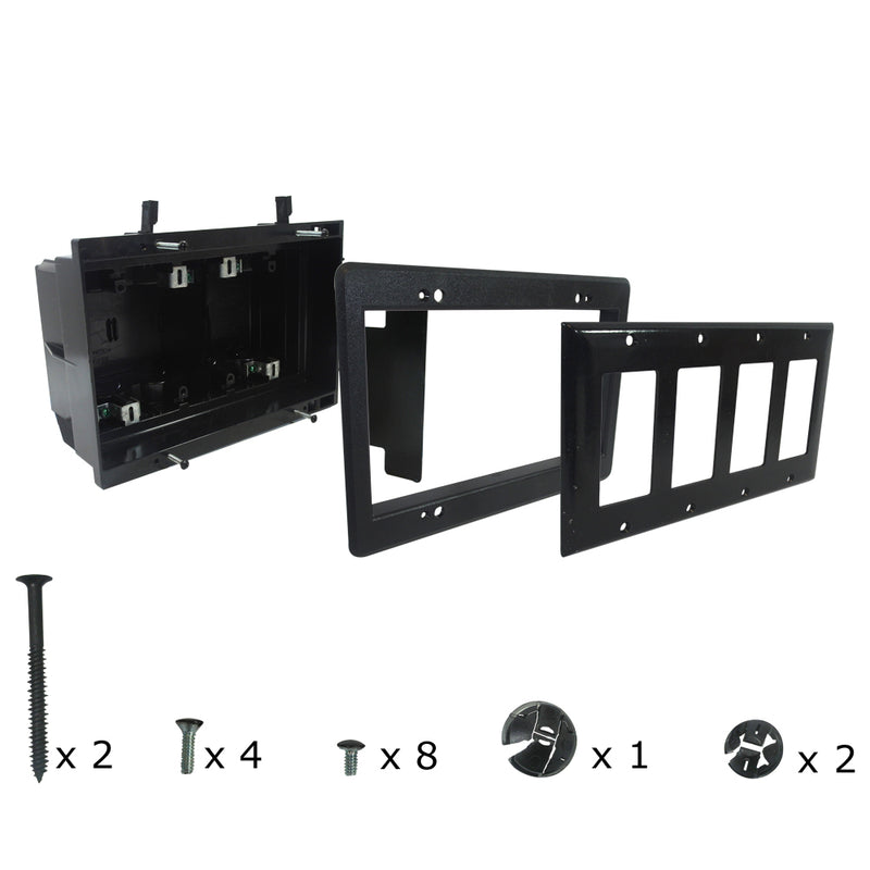 Recessed Box, Four Gang Enclosed Back for A/V or Power - Black