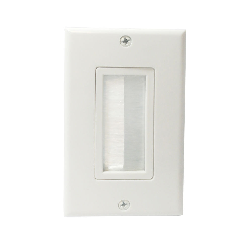 Cable Passthrough Wall Plate, Brush Style, Single Gang Decora White