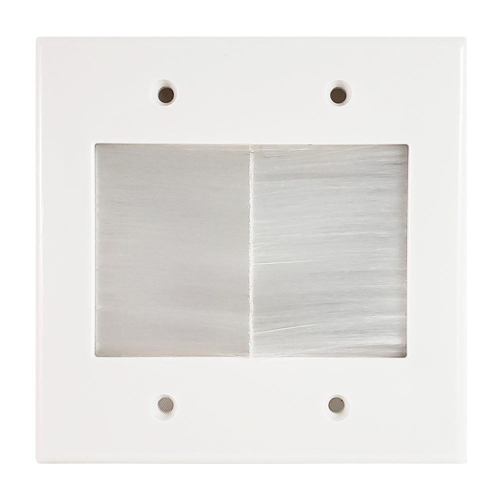 Cable Passthrough Wall Plate, Brush Style, Double Gang Decora White