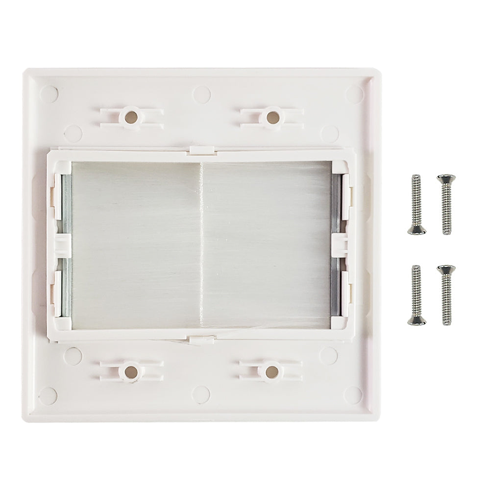 Cable Pass-through Wall Plate, Brush Style, Double Gang Decora - White