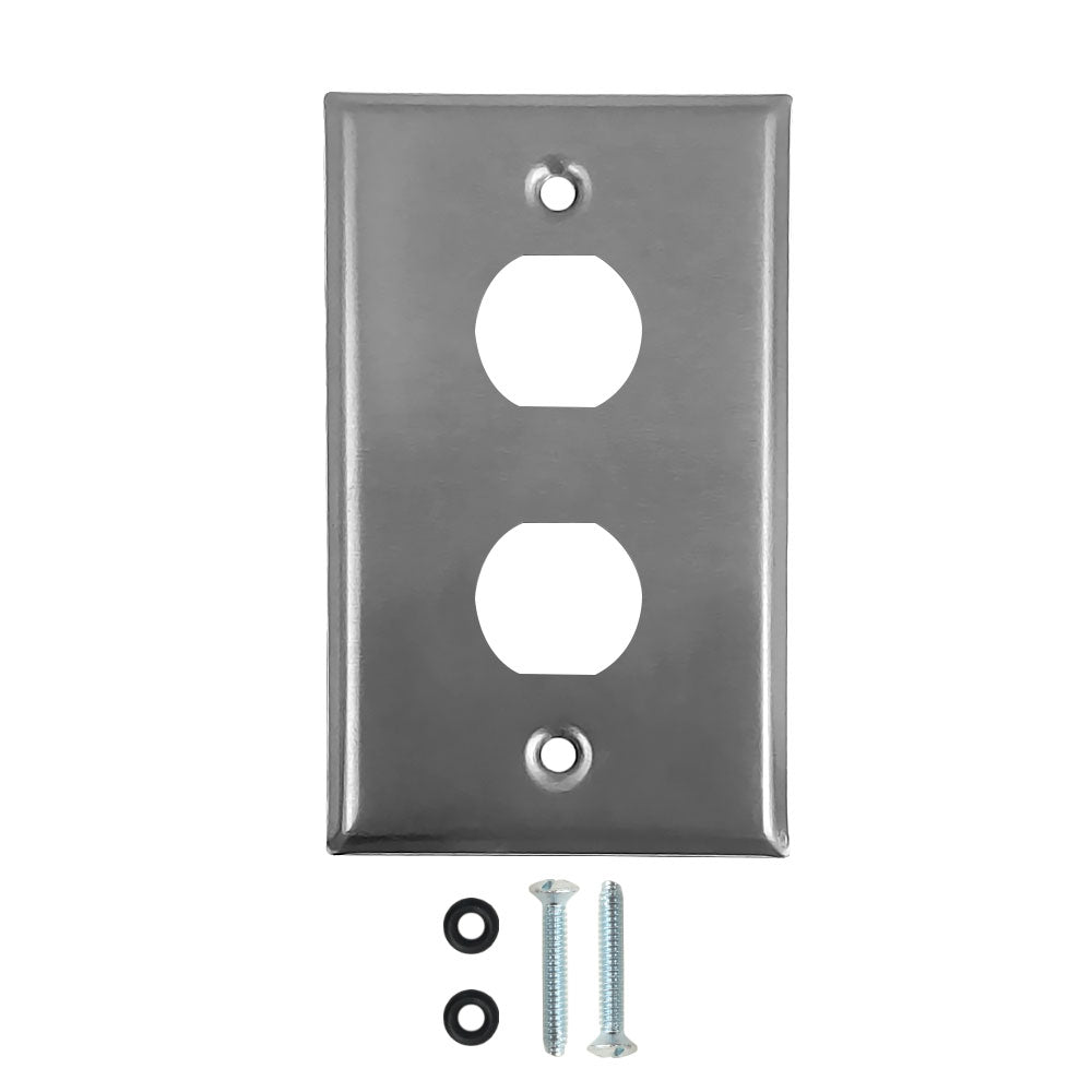 Single Gang - 2x Ethernet Bulkhead Hole - IP44 Rated - Stainless Steel Wall Plate