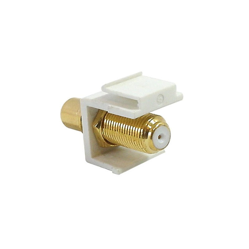 RCA to F-Type Female Keystone Wall Plate Insert, Gold Plated - White