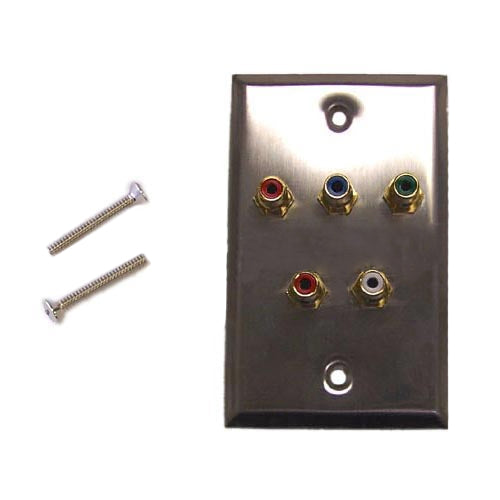 RCA Component + Left/Right Audio Single Gang Wall Plate Kit - Stainless Steel
