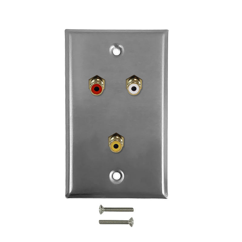 RCA Composite + Left/Right Audio Single Gang Wall Plate Kit - Stainless Steel