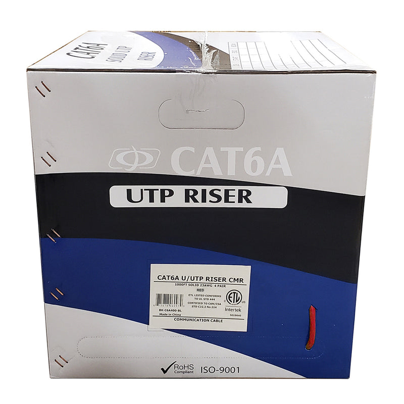 1000ft 4 Pair CAT6A Solid U/UTP 650Mhz 23AWG CMR Riser Bulk Cable
